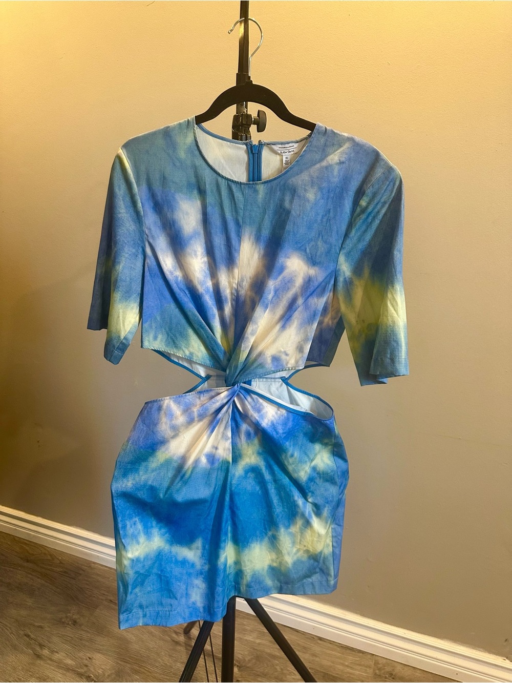 & Other Stories Blue Tie Dye Twist Cutout Mini Dress US 8 100% Cotton
